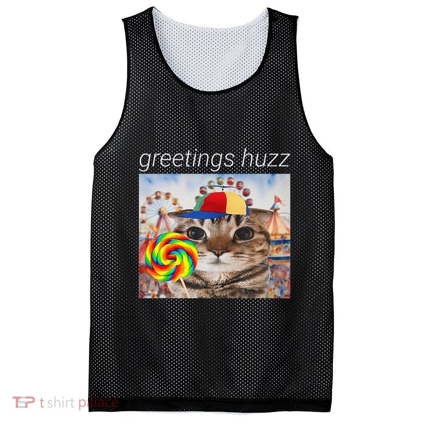 Greetings Huzz Funny Gen Z Gen Alpha Silly Cat Lollipop Meme Mesh Reversible Basketball Jersey Tank