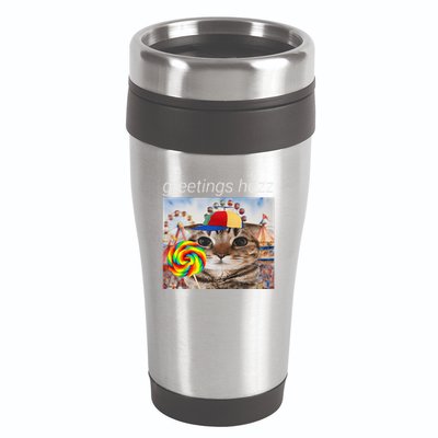 Greetings Huzz Funny Gen Z Gen Alpha Silly Cat Lollipop Meme 16oz Travel Tumbler