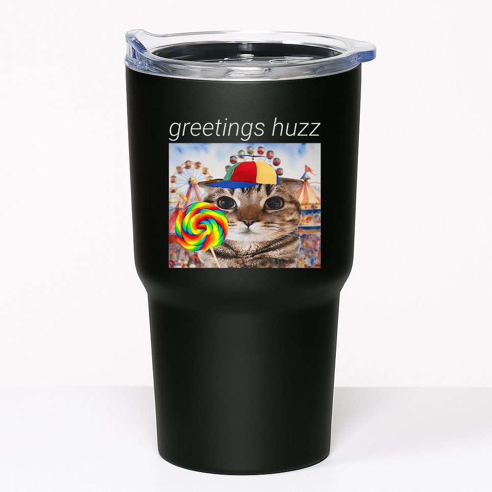 Greetings Huzz Funny Gen Z Gen Alpha Silly Cat Lollipop Meme Tumbler