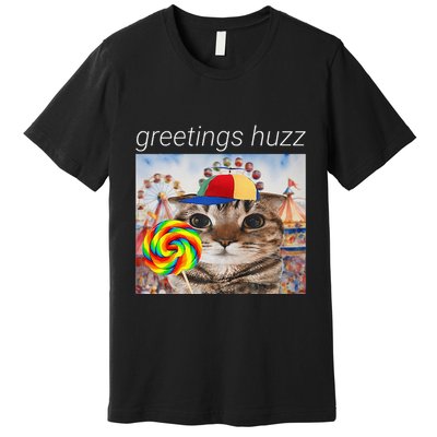Greetings Huzz Funny Gen Z Gen Alpha Silly Cat Lollipop Meme Premium T-Shirt