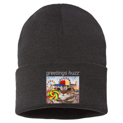 Greetings Huzz Funny Gen Z Gen Alpha Silly Cat Lollipop Meme Sustainable Knit Beanie