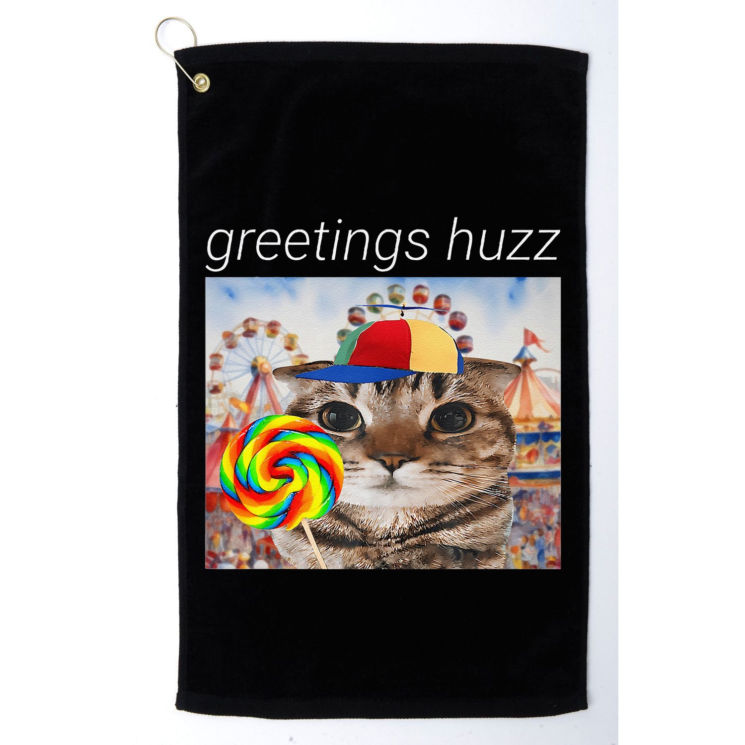 Greetings Huzz Funny Gen Z Gen Alpha Silly Cat Lollipop Meme Golf Towel