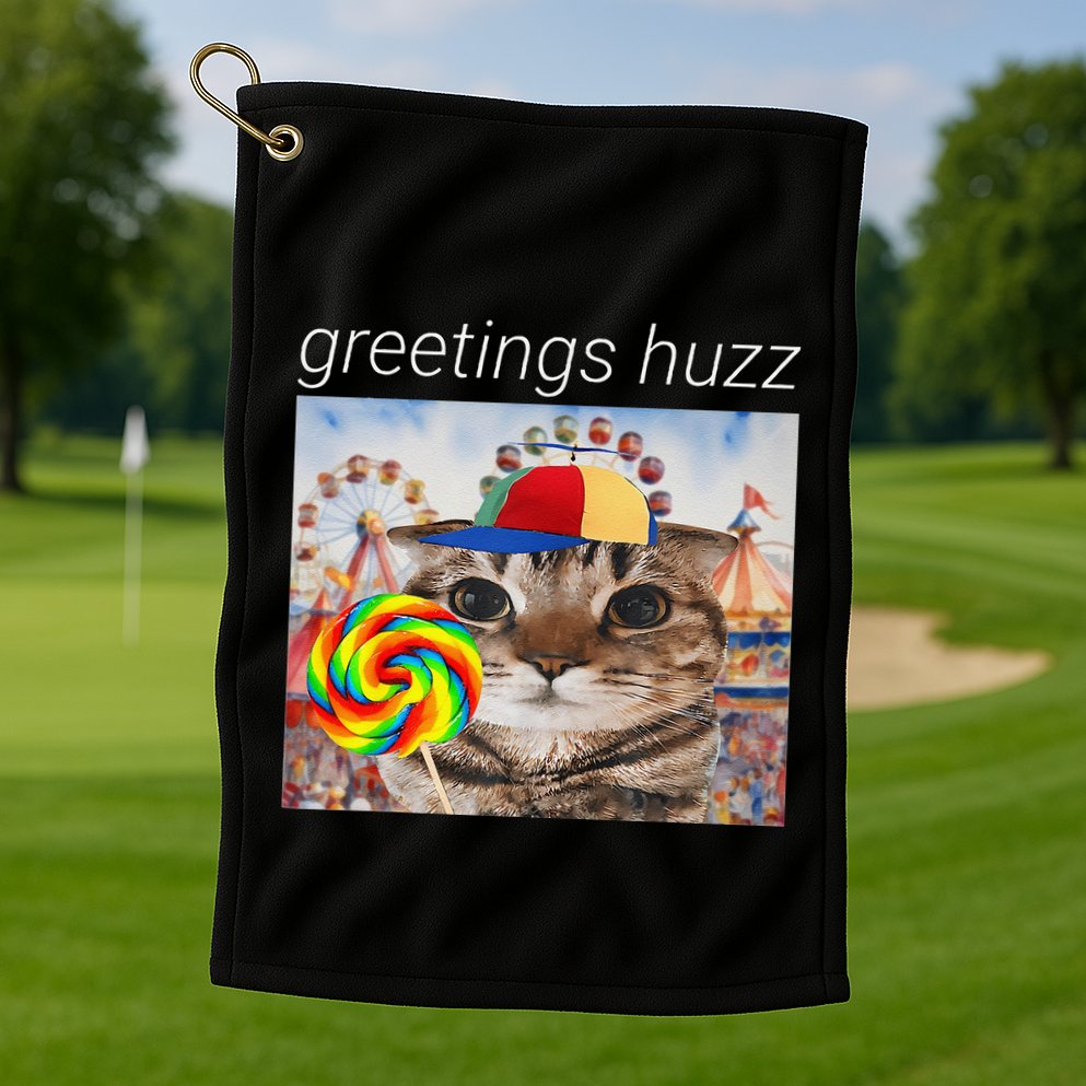 Greetings Huzz Funny Gen Z Gen Alpha Silly Cat Lollipop Meme Golf Towel