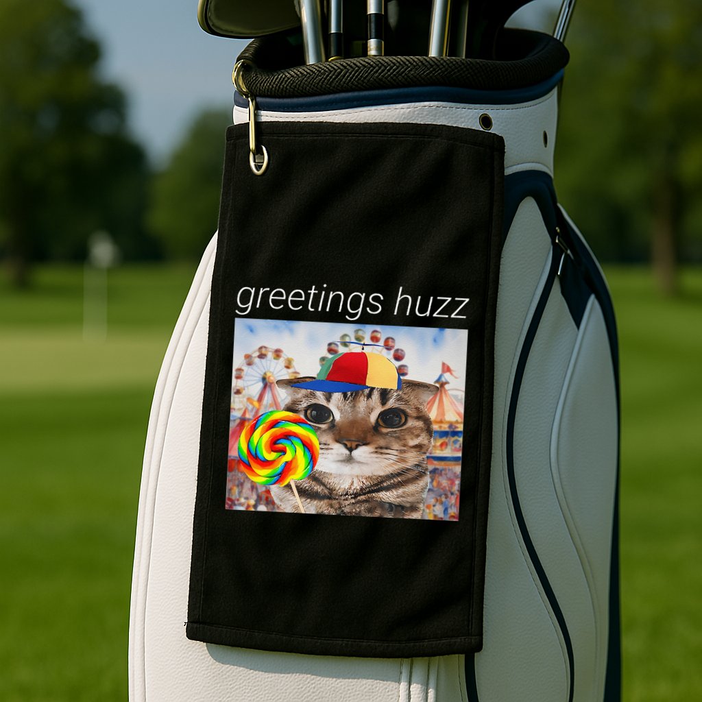 Greetings Huzz Funny Gen Z Gen Alpha Silly Cat Lollipop Meme Golf Towel