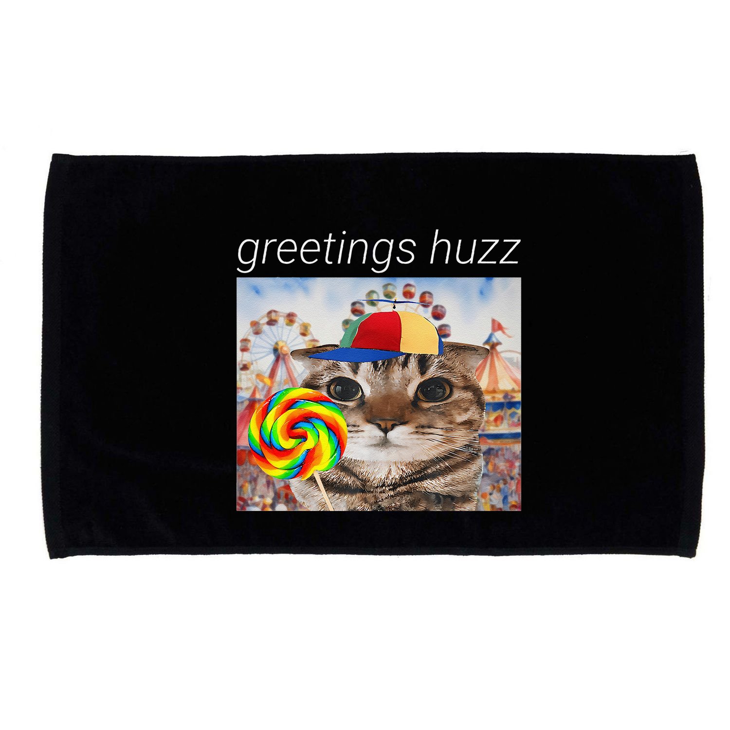Greetings Huzz Funny Gen Z Gen Alpha Silly Cat Lollipop Meme Microfiber Hand Towel