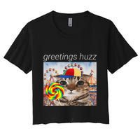 Greetings Huzz Funny Gen Z Gen Alpha Silly Cat Lollipop Meme Women's Crop Top Tee