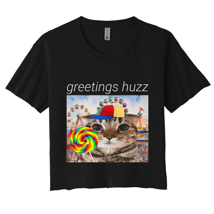 Greetings Huzz Funny Gen Z Gen Alpha Silly Cat Lollipop Meme Women's Crop Top Tee