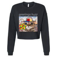 Greetings Huzz Funny Gen Z Gen Alpha Silly Cat Lollipop Meme Cropped Pullover Crew
