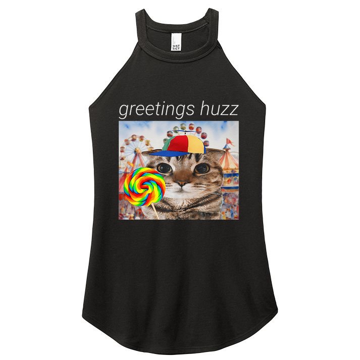 Greetings Huzz Funny Gen Z Gen Alpha Silly Cat Lollipop Meme Women's Perfect Tri Rocker Tank