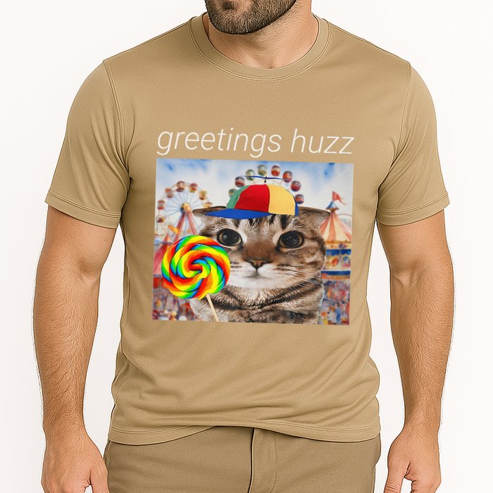 Greetings Huzz Funny Gen Z Gen Alpha Silly Cat Lollipop Meme Cooling Performance Crew T-Shirt