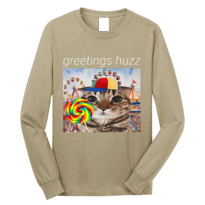 Greetings Huzz Funny Gen Z Gen Alpha Silly Cat Lollipop Meme Long Sleeve Shirt