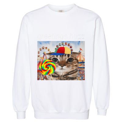 Greetings Huzz Funny Gen Z Gen Alpha Silly Cat Lollipop Meme Garment-Dyed Sweatshirt