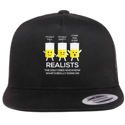 Glass Half Full Half Empty Funny Realists Philosophy Flat Bill Trucker Hat