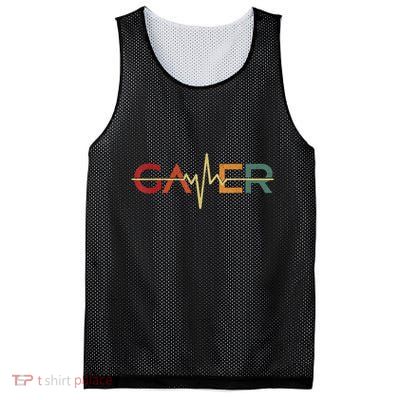 Gamer Heartbeat Funny Video Games Lover Gift Mesh Reversible Basketball Jersey Tank
