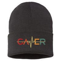 Gamer Heartbeat Funny Video Games Lover Gift Sustainable Knit Beanie