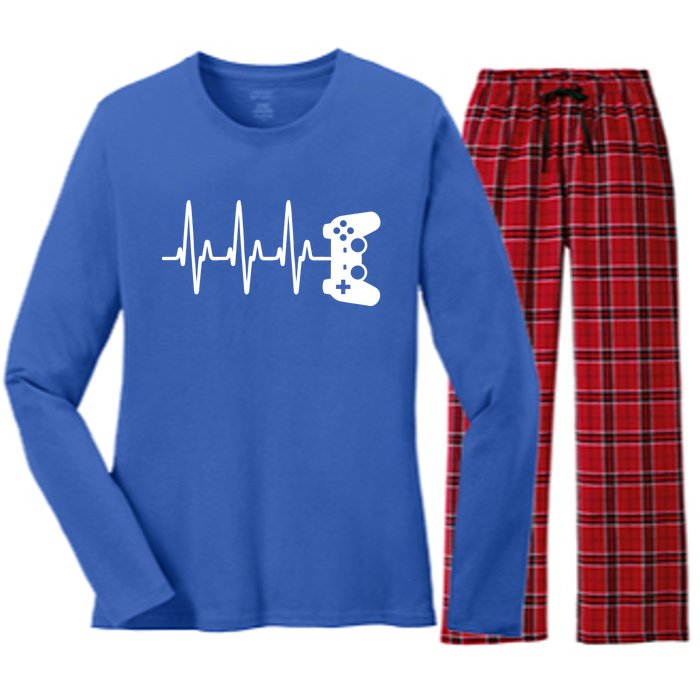 Gamer Heartbeat For Gaming Gift Women's Long Sleeve Flannel Pajama Set 