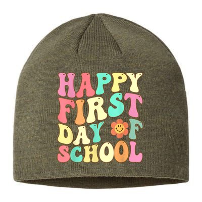 Groovy Happy First Day Of School Teacher Kids Back To School Sustainable Beanie