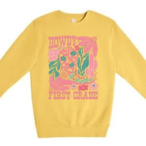 Groovy Howdy First Grade Cowboy Teacher Premium Crewneck Sweatshirt