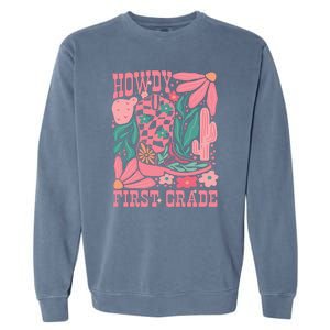 Groovy Howdy First Grade Cowboy Teacher Garment-Dyed Sweatshirt