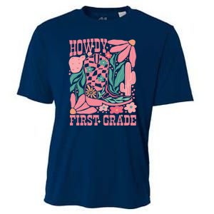 Groovy Howdy First Grade Cowboy Teacher Cooling Performance Crew T-Shirt