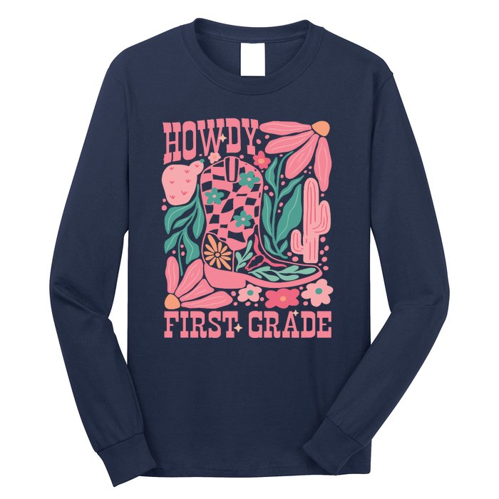 Groovy Howdy First Grade Cowboy Teacher Long Sleeve Shirt