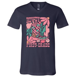 Groovy Howdy First Grade Cowboy Teacher V-Neck T-Shirt