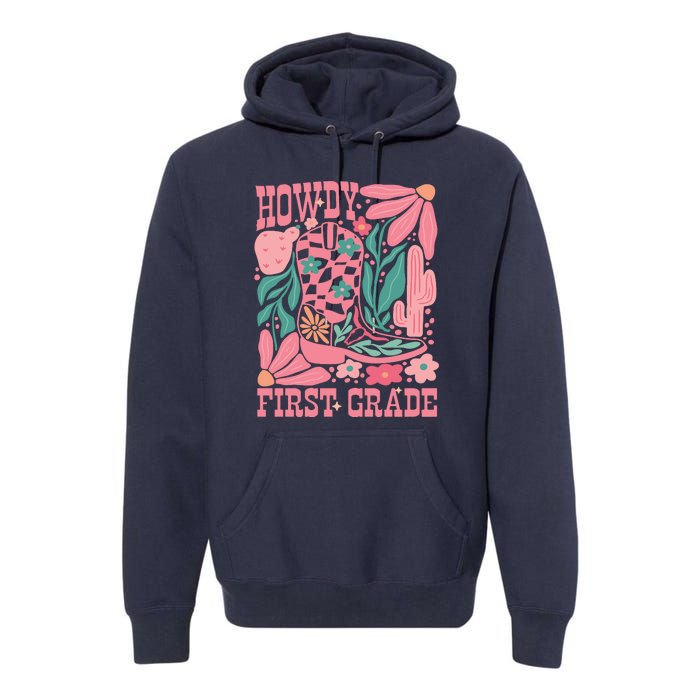 Groovy Howdy First Grade Cowboy Teacher Premium Hoodie