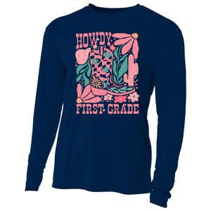 Groovy Howdy First Grade Cowboy Teacher Cooling Performance Long Sleeve Crew