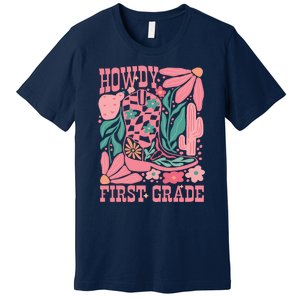 Groovy Howdy First Grade Cowboy Teacher Premium T-Shirt