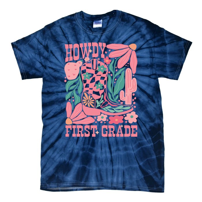 Groovy Howdy First Grade Cowboy Teacher Tie-Dye T-Shirt