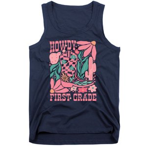 Groovy Howdy First Grade Cowboy Teacher Tank Top