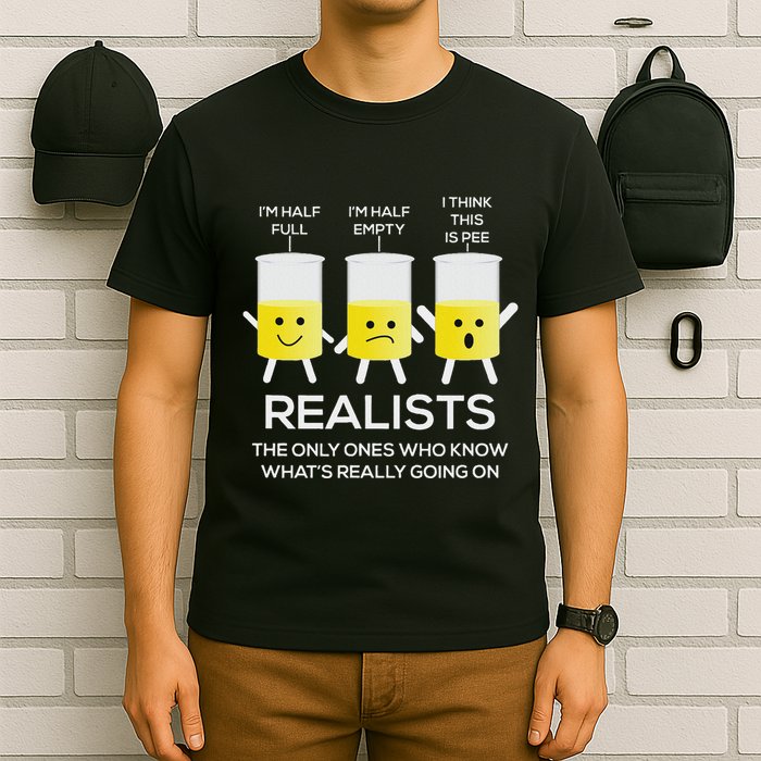 Glass Half Full Half Empty Funny Realists Philosophy T-Shirt