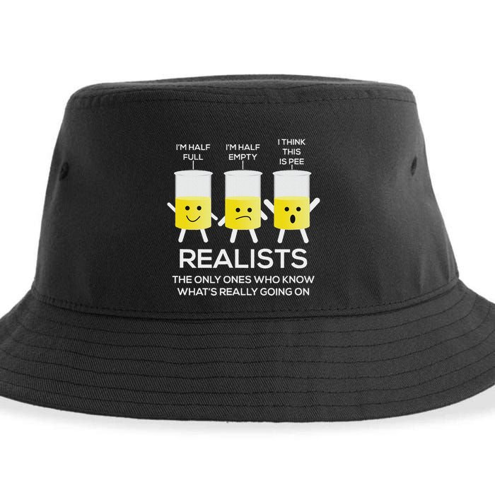 Glass Half Full Half Empty Funny Realists Philosophy Sustainable Bucket Hat