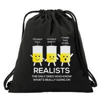 Glass Half Full Half Empty Funny Realists Philosophy Drawstring Bag