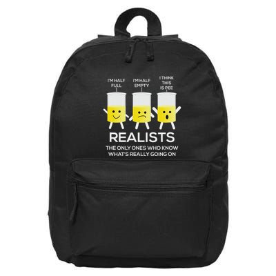 Glass Half Full Half Empty Funny Realists Philosophy 16 in Basic Backpack