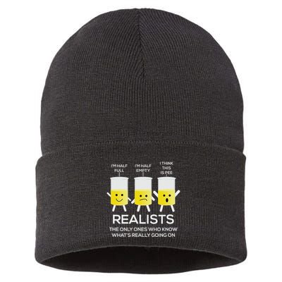 Glass Half Full Half Empty Funny Realists Philosophy Sustainable Knit Beanie
