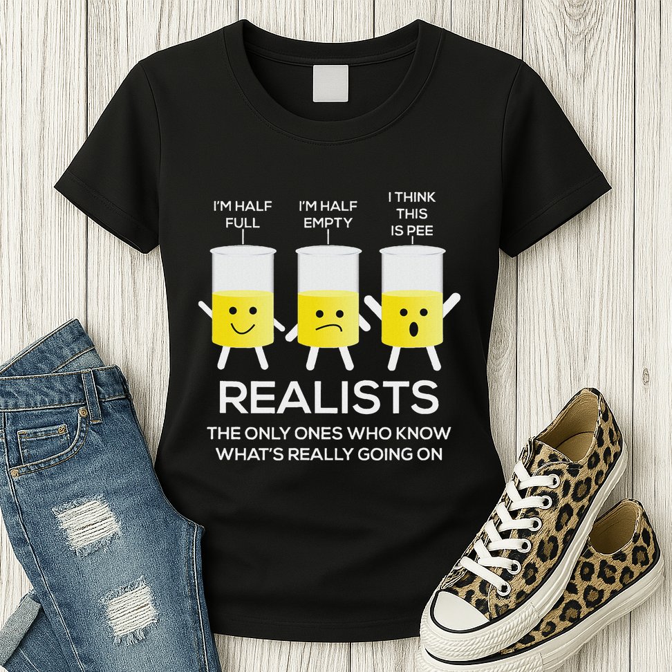 Glass Half Full Half Empty Funny Realists Philosophy Womens T-Shirt