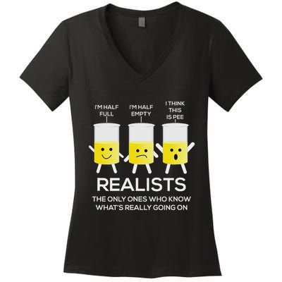 Glass Half Full Half Empty Funny Realists Philosophy Women's V-Neck T-Shirt