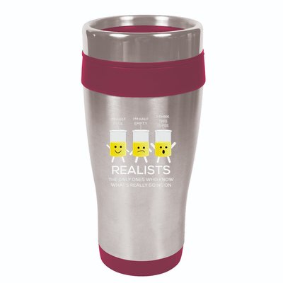 Glass Half Full Half Empty Funny Realists Philosophy 16oz Travel Tumbler