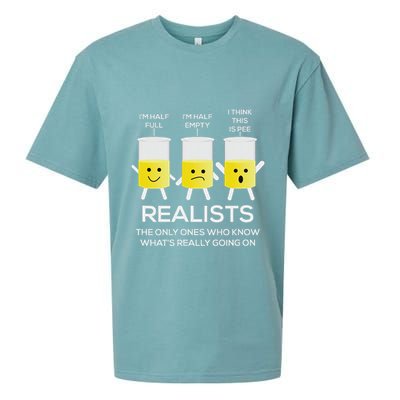 Glass Half Full Half Empty Funny Realists Philosophy Sueded Cloud Jersey T-Shirt