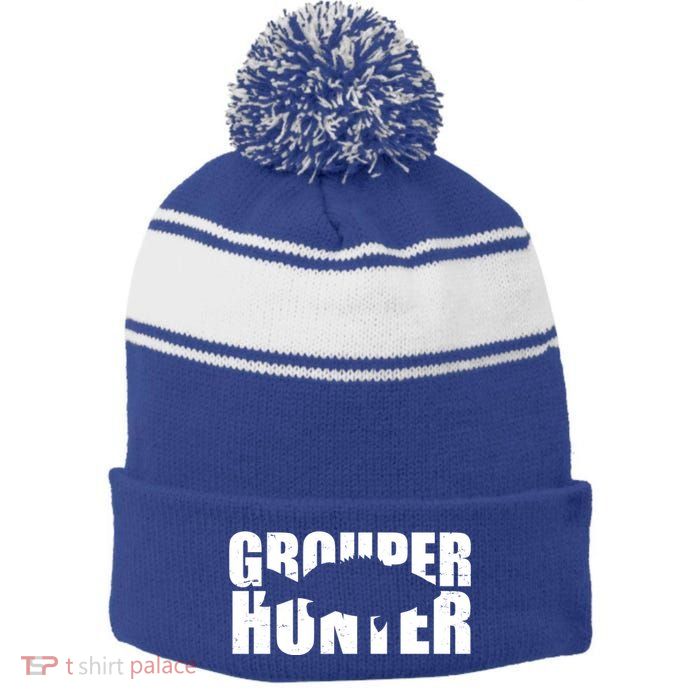 Grouper Hunter Fish Stripe Pom Pom Beanie
