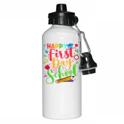 Groovy Happy First Day Of School Teacher Kids Back To School Aluminum Water Bottle