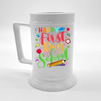 Groovy Happy First Day Of School Teacher Kids Back To School Beer Stein