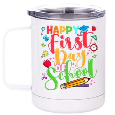 Groovy Happy First Day Of School Teacher Kids Back To School 12 oz Stainless Steel Tumbler Cup