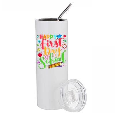 Groovy Happy First Day Of School Teacher Kids Back To School Stainless Steel Tumbler