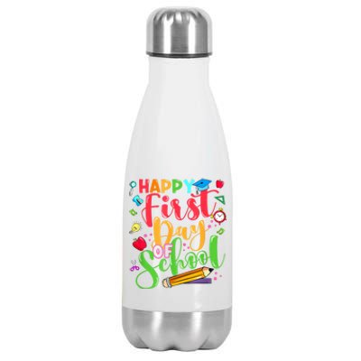 Groovy Happy First Day Of School Teacher Kids Back To School Stainless Steel Insulated Water Bottle