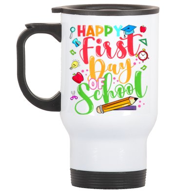 Groovy Happy First Day Of School Teacher Kids Back To School Stainless Steel Travel Mug