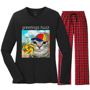 Greetings Huzz Funny Gen Z Gen Alpha Slang Meme Women's Long Sleeve Flannel Pajama Set 