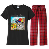 Greetings Huzz Funny Gen Z Gen Alpha Slang Meme Women's Flannel Pajama Set