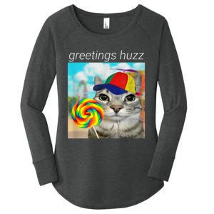 Greetings Huzz Funny Gen Z Gen Alpha Slang Meme Women's Perfect Tri Tunic Long Sleeve Shirt